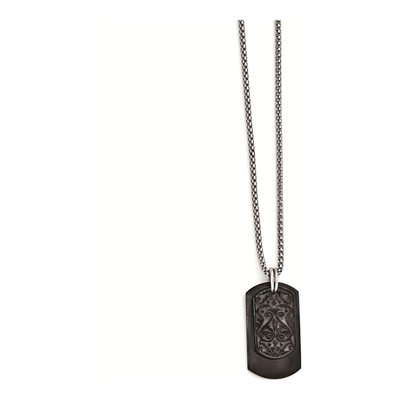 Titanium & Sterling Silver Black Dog Tag Pendant Necklace