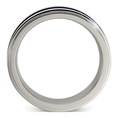 Men's Titanium 7mm Blue Stripe Comfort-Fit Band – view 3