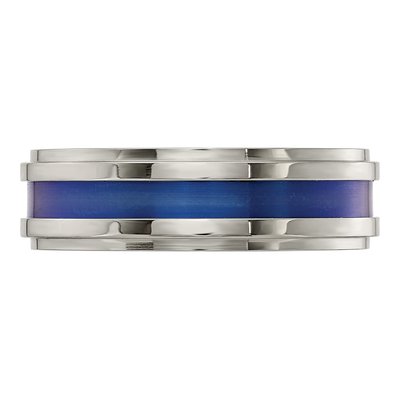 Men's Titanium 7mm Blue Stripe Comfort-Fit Band – view 4