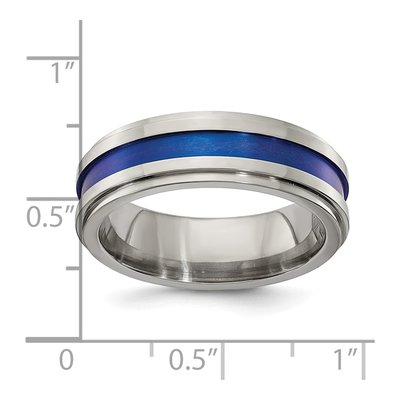 Men's Titanium 7mm Blue Stripe Comfort-Fit Band – view 6