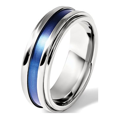 Men's Titanium 7mm Blue Stripe Comfort-Fit Band – view 8