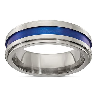 Men's Titanium 7mm Blue Stripe Comfort-Fit Band