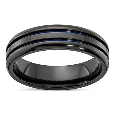 Men's Titanium Black Blue Anodized Ring