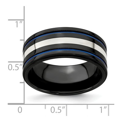Titanium & Sterling Silver 10mm Black Wedding Band – view 6