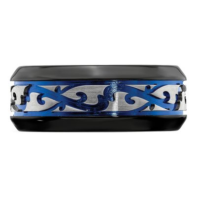 Titanium 9mm Black Scroll Wedding Band – view 4