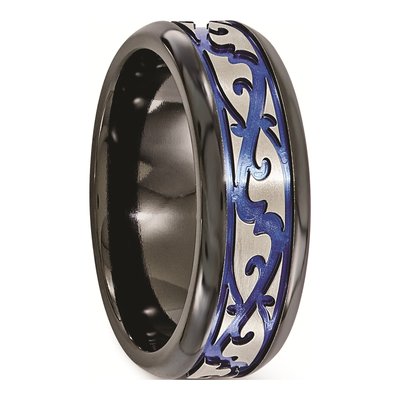 Titanium 9mm Black Scroll Wedding Band – view 5