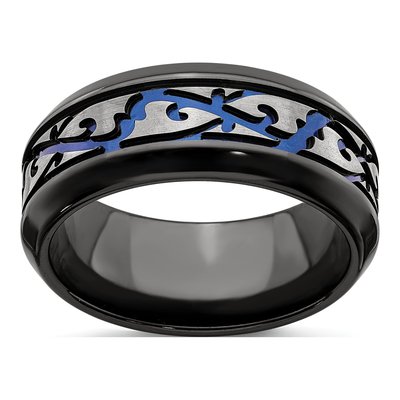 Titanium 9mm Black Scroll Wedding Band