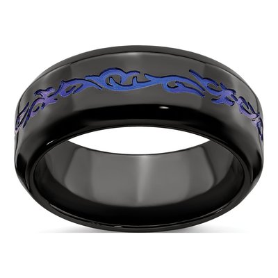 Men's Titanium 9mm Black Blue Anodized Wedding Band