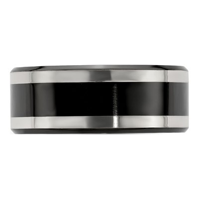 Titanium & Sterling Silver 9mm Black Wedding Band – view 4