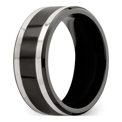 Titanium & Sterling Silver 9mm Black Wedding Band – view 5