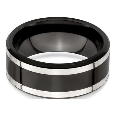 Titanium & Sterling Silver 9mm Black Wedding Band – view 6