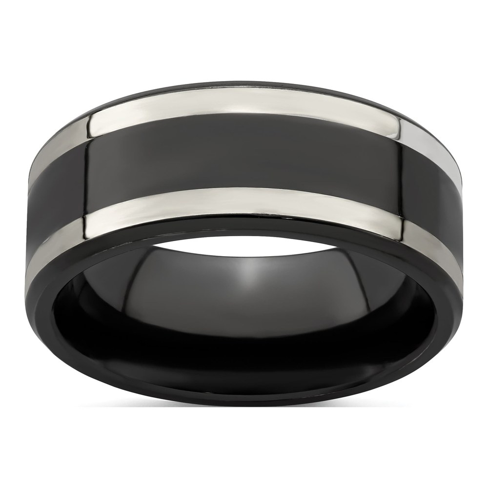 Edward Mirell Titanium Black Ti & Sterling Silver Inlay 9mm Band