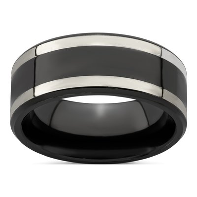 Titanium & Sterling Silver 9mm Black Wedding Band