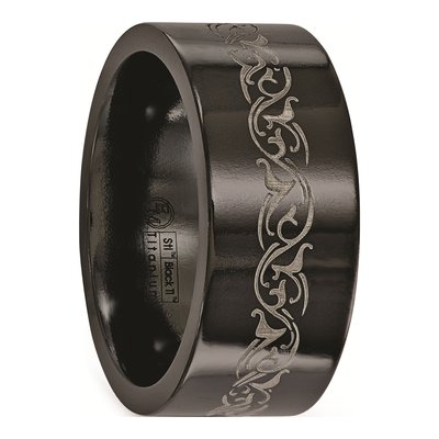 Titanium 10mm Black Laser Pattern Wedding Band – view 6
