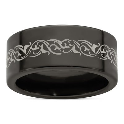 Titanium 10mm Black Laser Pattern Wedding Band