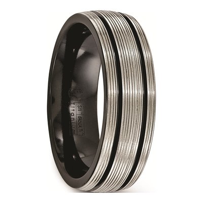 Titanium 7mm Black Grooved Wedding Band – view 5