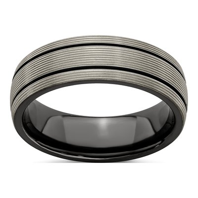 Titanium 7mm Black Grooved Wedding Band