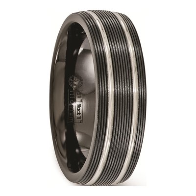 Titanium 7mm Black Grooved Wedding Band – view 5