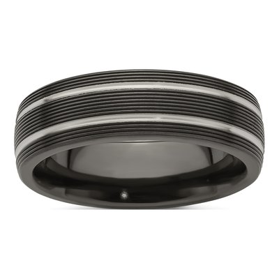 Titanium 7mm Black Grooved Wedding Band