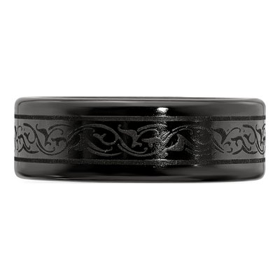 Titanium 8mm Black Laser Design Wedding Band – view 3