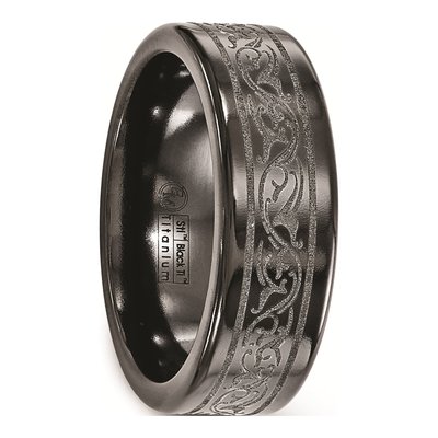 Titanium 8mm Black Laser Design Wedding Band – view 5