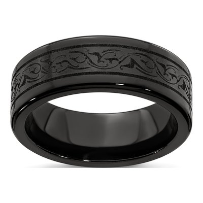 Titanium 8mm Black Laser Design Wedding Band