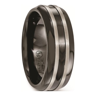Titanium 8mm Black Ti Grooved Wedding Band – view 5