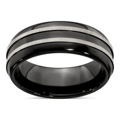 Titanium 8mm Black Ti Grooved Wedding Band