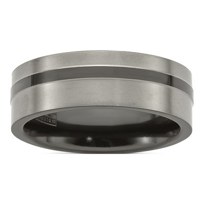 Titanium 8mm Black Grooved Wedding Band