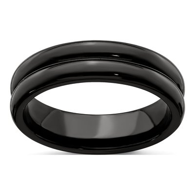 Titanium 6mm Black Grooved Wedding Band