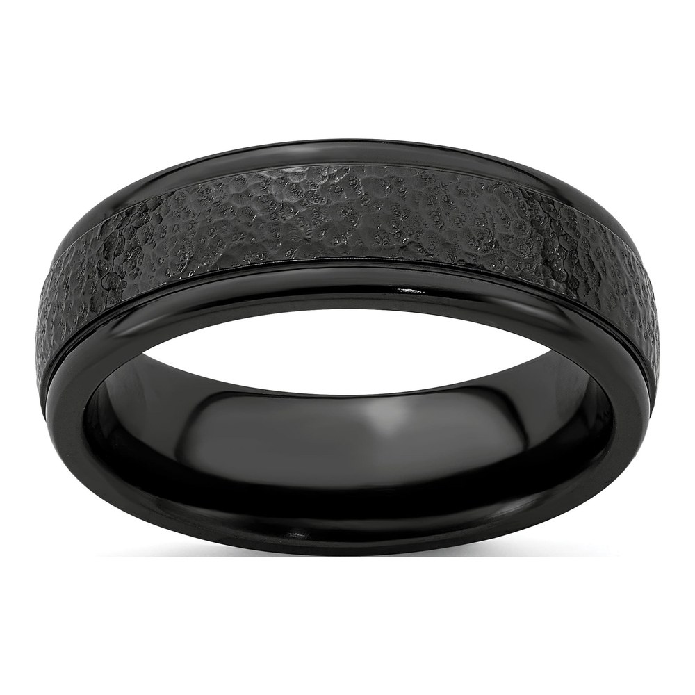 Titanium 7mm Black Hammered Wedding Band
