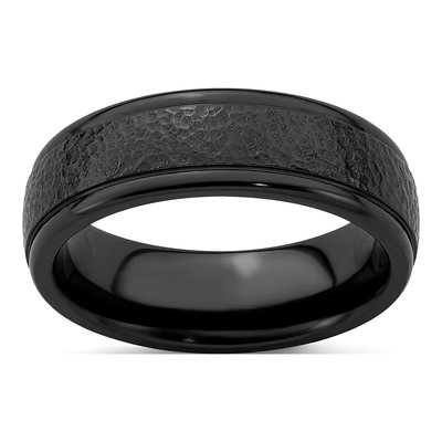 Titanium 7mm Black Hammered Wedding Band