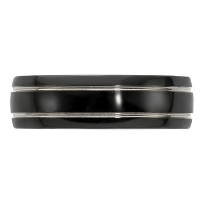 Men's Titanium 7mm Black Grey Wedding Band – view 4