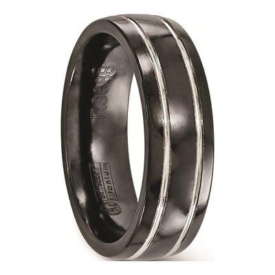 Men's Titanium 7mm Black Grey Wedding Band – view 5