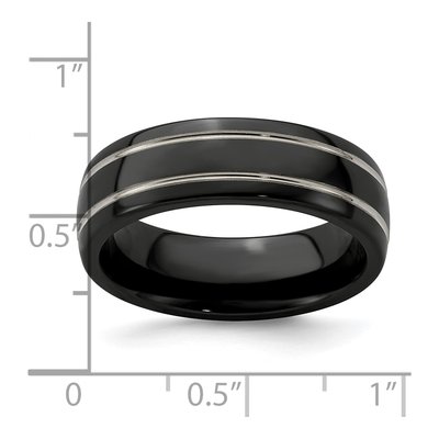 Men's Titanium 7mm Black Grey Wedding Band – view 7