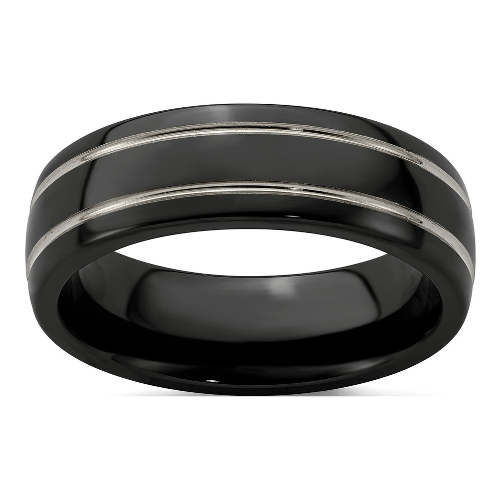 Edward Mirell Titanium Black Ti & Grey Grooved 7mm Band