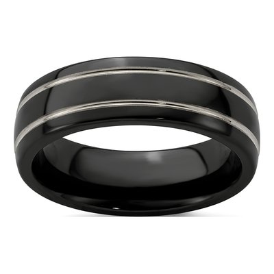 Men's Titanium 7mm Black Grey Wedding Band