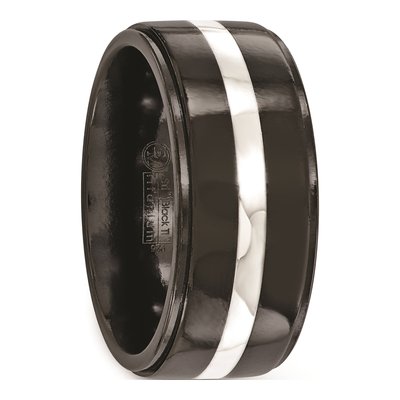 Men's Titanium & Sterling Silver 10mm Black Wedding Band – view 5