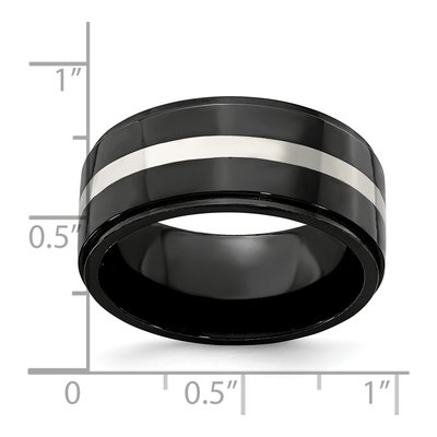 Men's Titanium & Sterling Silver 10mm Black Wedding Band – view 7