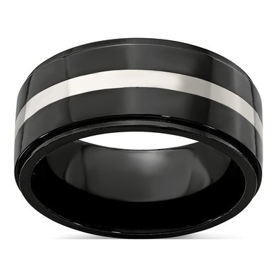 Men's Titanium & Sterling Silver 10mm Black Wedding Band