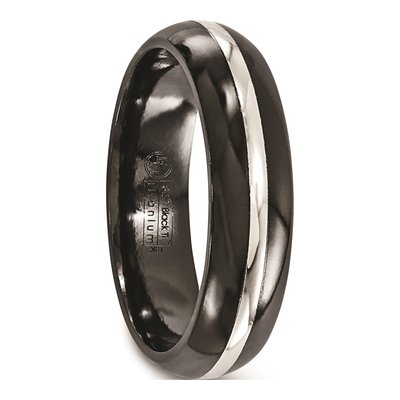 Titanium & Sterling Silver 6mm Black Wedding Band – view 5