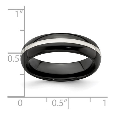 Titanium & Sterling Silver 6mm Black Wedding Band – view 7