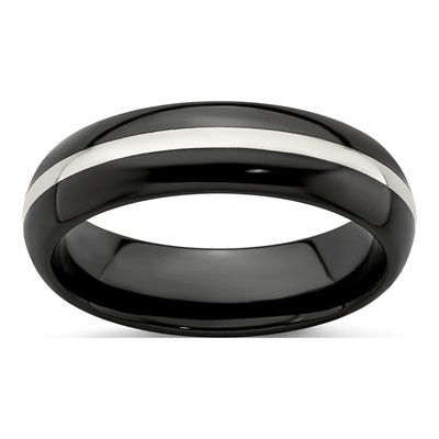 Titanium & Sterling Silver 6mm Black Wedding Band