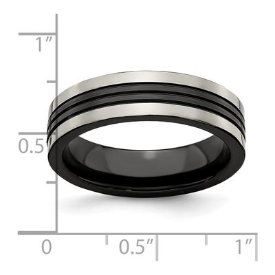 Titanium 6mm Grey Black Center Grooved Wedding Band – view 6