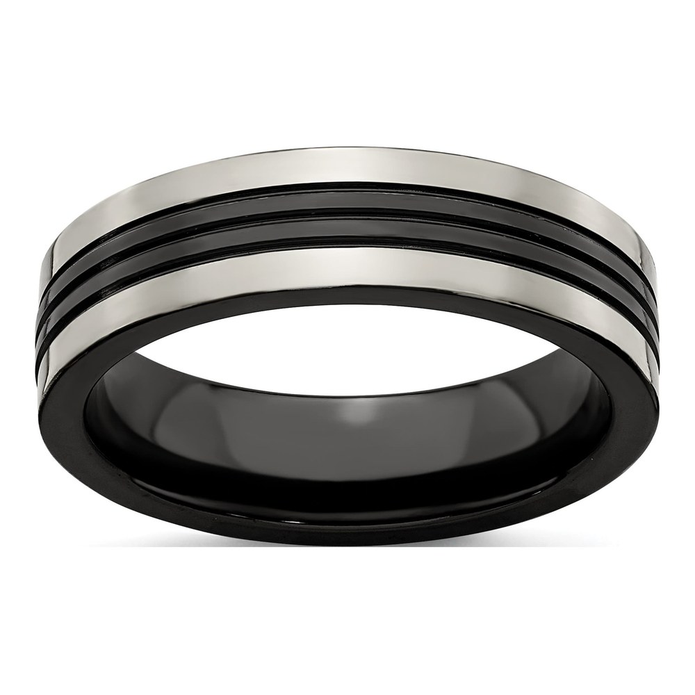 Edward Mirell Grey Titanium/black Ti Center Grooved 6mm Flat Band