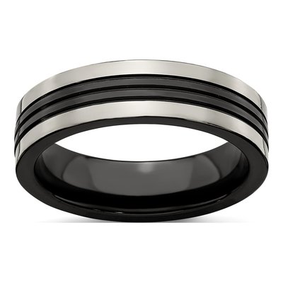Titanium 6mm Grey Black Center Grooved Wedding Band