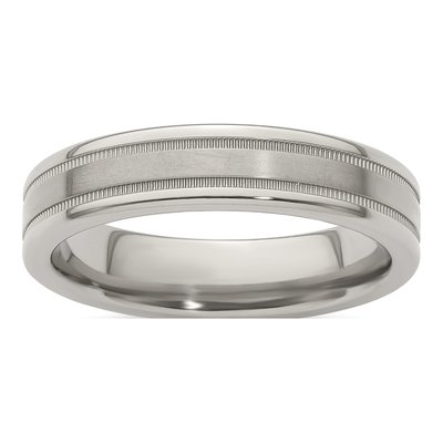 Men's Titanium 5mm Flat Milgrain Comfort-Fit Band