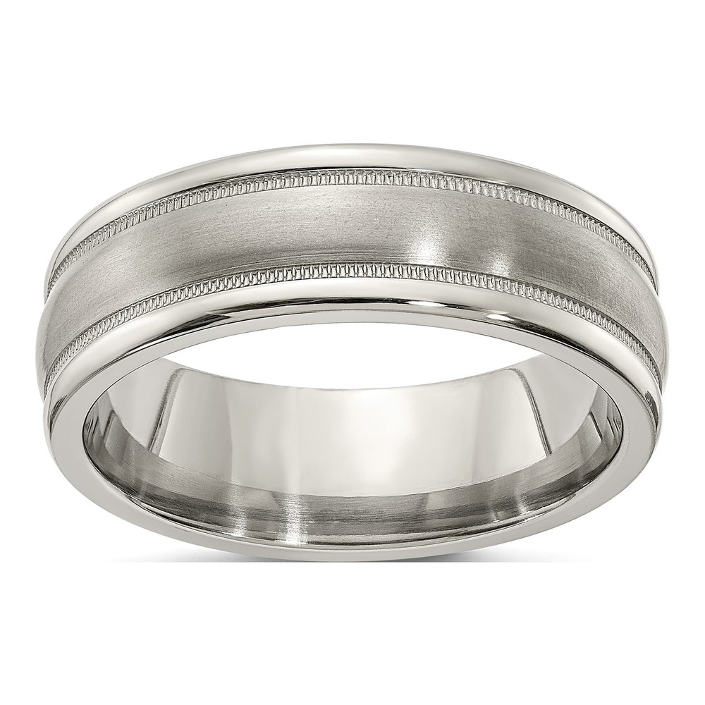 Edward Mirell Titanium Brushed & Polished Tri Dome Milgrain 7mm Band