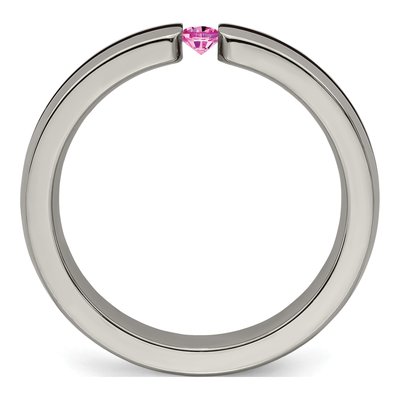 Titanium 4mm Pink Sapphire Grooved Wedding Band – view 2