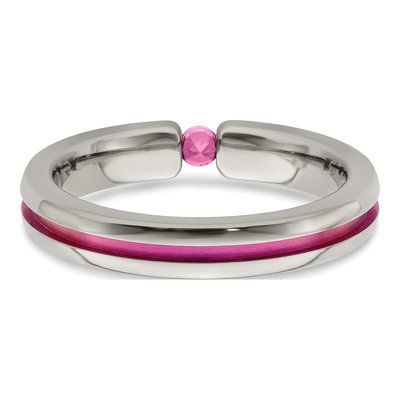 Titanium 4mm Pink Sapphire Grooved Wedding Band – view 6